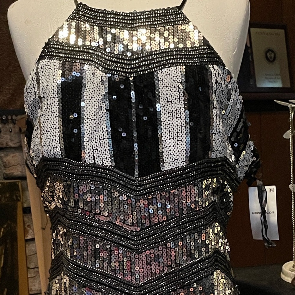 Trixxi Black and Silver Sequin Midi Dress